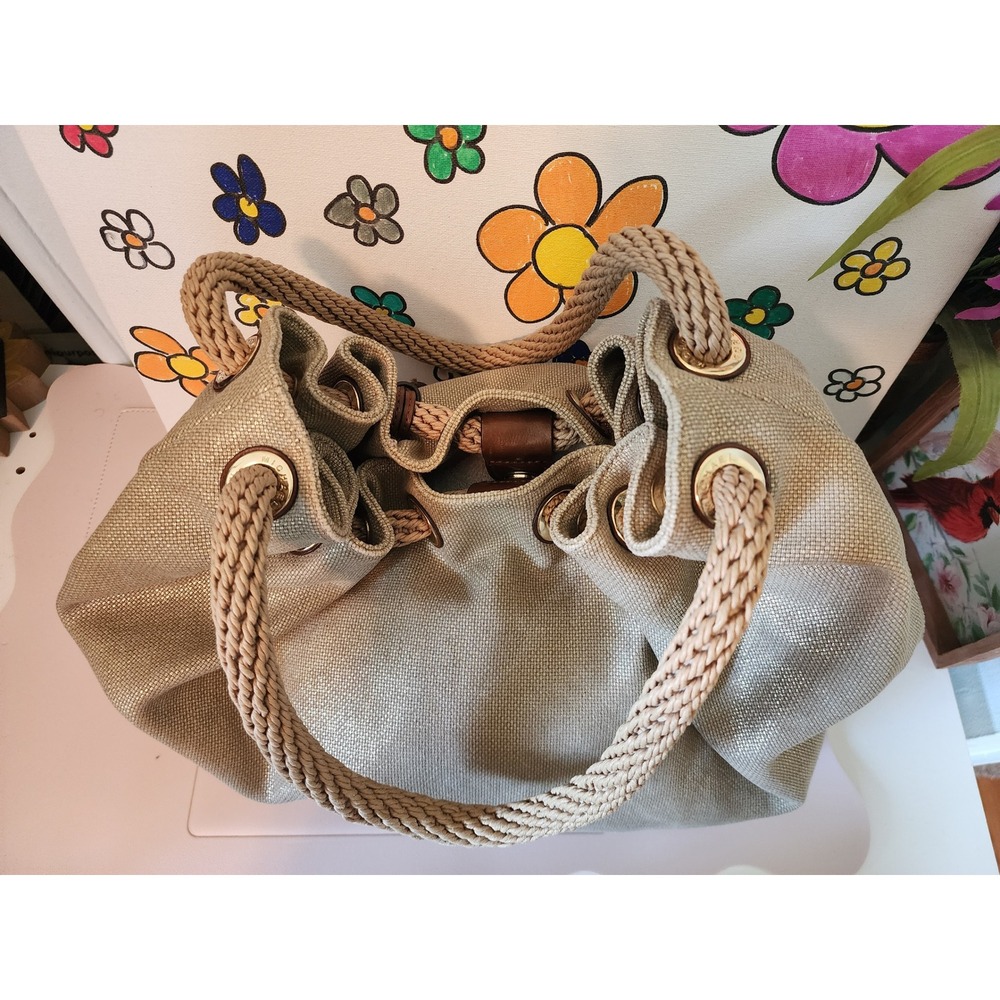 Michael Kors Marina Large Drawstring Tote Metallic Gold Rope Handle Hobo MK - Picture 16 of 16
